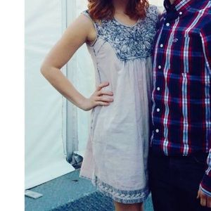 Acid wash denim embroidered dress